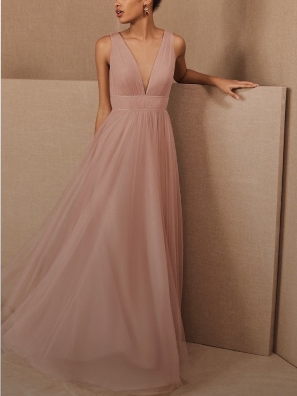 Anthropologie: Jenny Yoo Dusty Rose Plunging V-Neck Tulle Maxi Dress Wedding